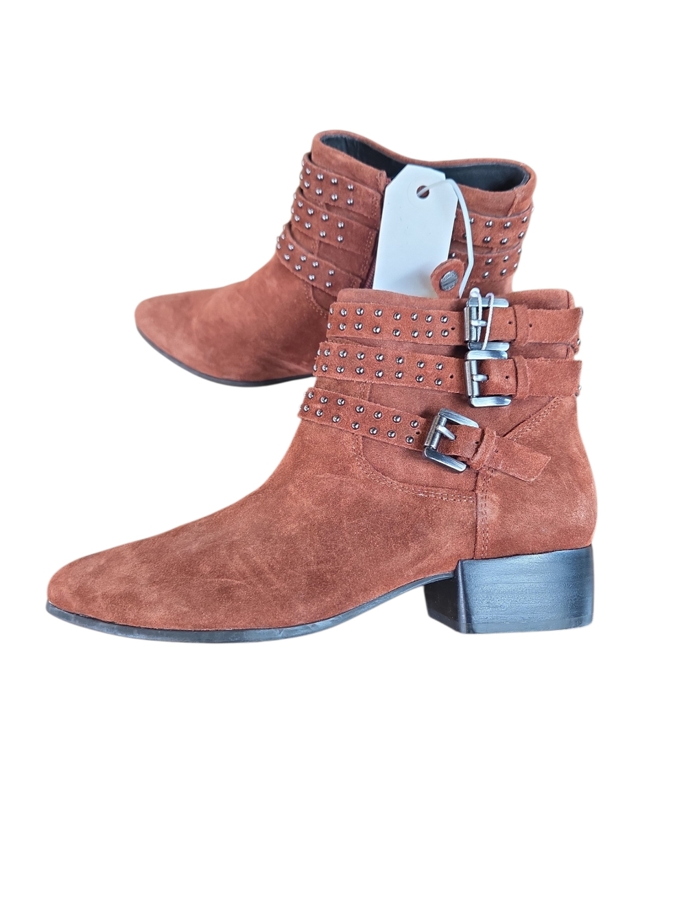 Geox Size 7 Women’s Suede Studded Ankle Boots - Rust Brown NEW